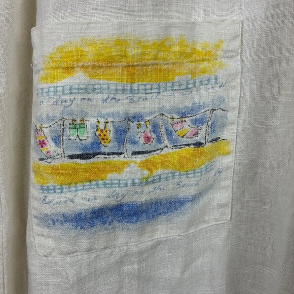 VTG 90’s Y2K Sweet Jessie Linen Maxi Beach Scenes Dress Sz XL Coastal Resort - Picture 2 of 8